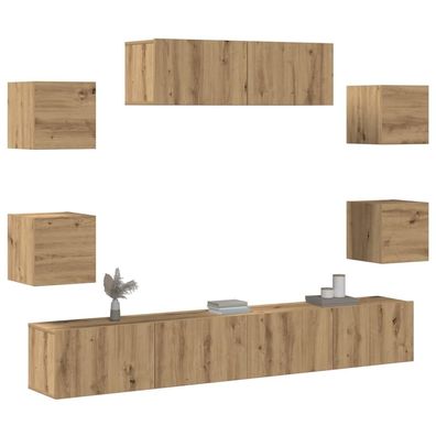 vidaXL 7-tlg. TV-Schrank-Set Wandmontage Artisan-Eiche Holzwerkstoff