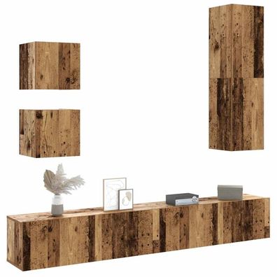 vidaXL 5-tlg. TV-Schrank-Set Wandmontage Altholz-Optik Holzwerkstoff