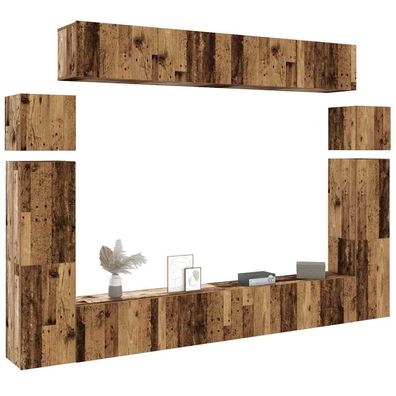 vidaXL 8-tlg. TV-Schrank-Set Wandmontage Altholz-Optik Holzwerkstoff