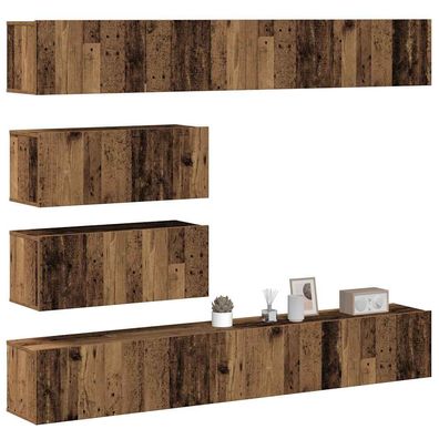 vidaXL 6-tlg. TV-Schrank-Set Wandmontage Altholz-Optik Holzwerkstoff