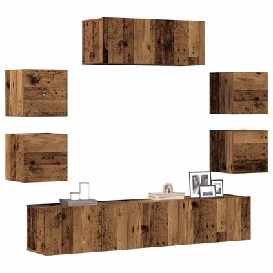 vidaXL 7-tlg. TV-Schrank-Set Wandmontage Altholz-Optik Holzwerkstoff