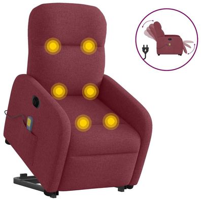 vidaXL Elektrischer Massagesessel mit Aufstehhilfe Weinrot Stoff