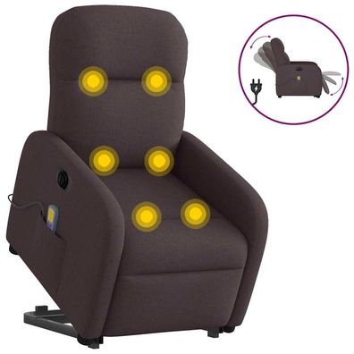 vidaXL Elektrischer Massagesessel mit Aufstehhilfe Dunkelbraun Stoff