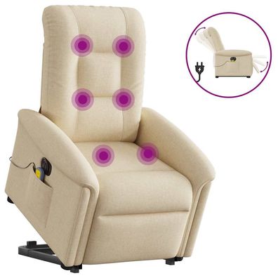 vidaXL Elektrischer Massagesessel mit Aufstehhilfe Creme Stoff