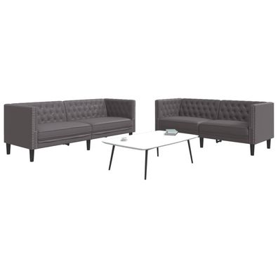 vidaXL 2-tlg. Chesterfield-Sofa-Set Grau Kunstleder