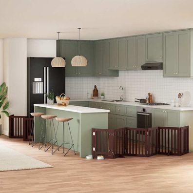 vidaXL 12-tlg. Hundetor mit Tür Faltbar Braun 600 cm Pappelholz