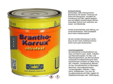 Brantho Korrux nitrofest 750ml RAL 7016 anthrazitgrau Metallschutzfarbe