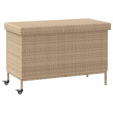 vidaXL Gartentruhe mit Rollen Beige 110x55x73 cm Poly Rattan