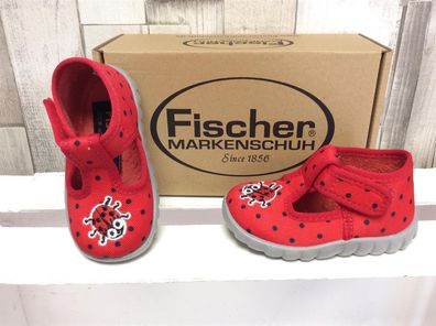 Fischer Mädchen Klett-Hausschuh rot mit Punkten, Marienkäfer