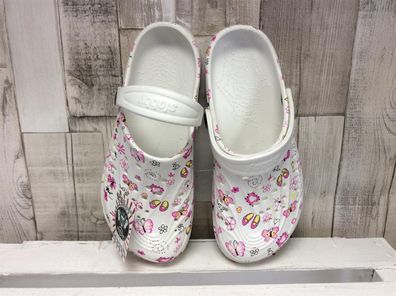 slobby Damen Clog weiß mit Blumen und Schmetterlingen