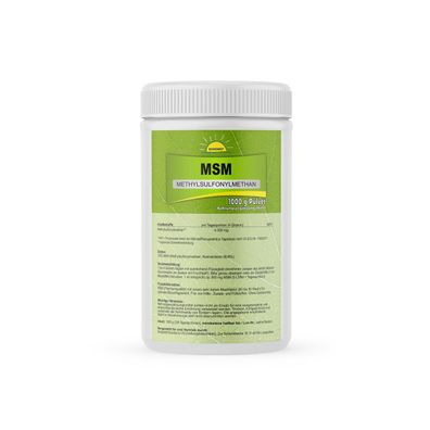 Premium MSM (Methylsulfonylmethan), 1 kg, 99,95% Reinheit, 60-80 Mesh, in Dose