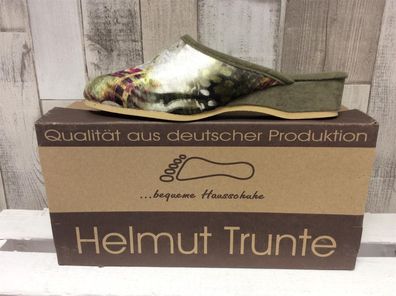 Trunte Damen Pantoffel olive bunt geschlossen mit Fußbett