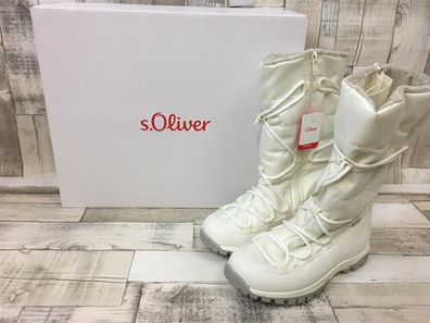 s. Oliver Mädchen Winterstiefel weiß mit Zierschnürung und Reißverschluss