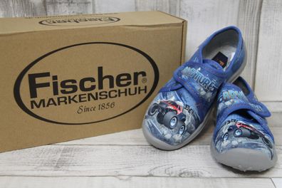 Fischer Jungen Klett-Hausschuh blau-grau mit Crossauto