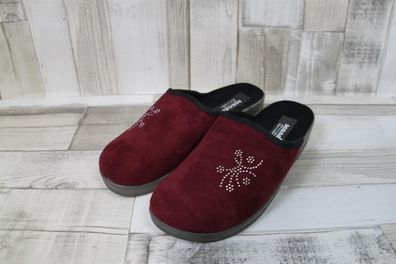 scandi Damen Pantoffel bordo mit Glitzersteinchen