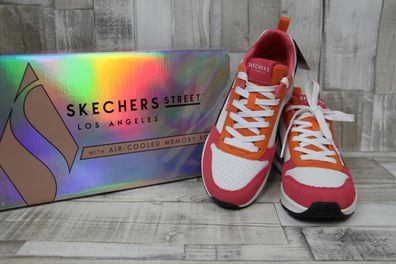 Skechers Damen Schnürschuh weiß/lachs/orange, leichte Keil-Sohle