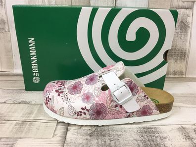 Brinkmann Damen Clog weiß mit weinroten Blumen