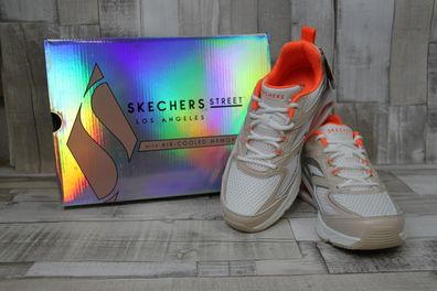 Skechers Damen Schnürschuh weiß/beige/orange, zum Teil durchsichtige Laufsohle