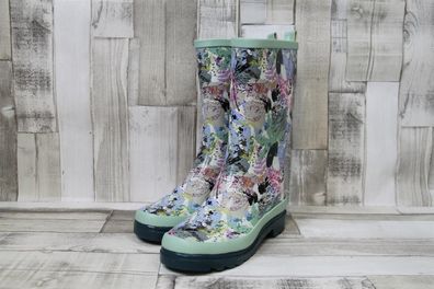 Beck Damen Regenstiefel mint mit bunten Blumen