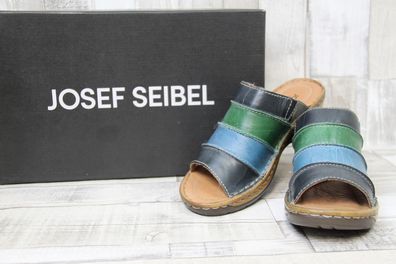 Josef Seibel Damen Pantolette Catalonia 64 dunkelblau-grün gestreift, dickere Sohle