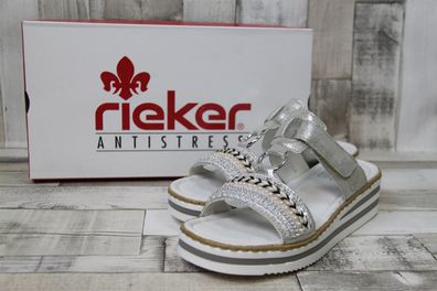 Rieker Damen Klett-Pantolette silber-rose mit verziertem Mittelsteg