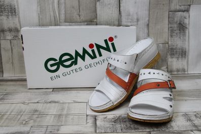 Gemini Damen Keil- Pantolette weiß mit orangenem Querriemchen