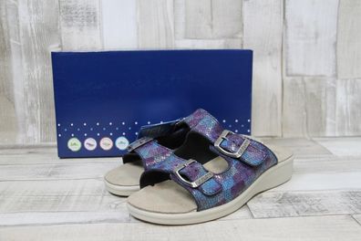 Fly Flot Damen Pantolette lila-blau Kroko-Optik mit zwei Schnallen