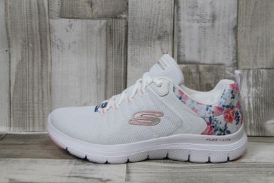 Skechers Damen Schnürschuh weiß mit Blumenmuster an der Ferse