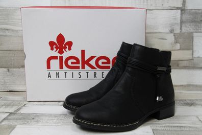 Rieker Damen Kurzstiefelette schwarz mit Zierbändchen an der Fessel