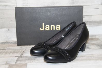 Jana Damen Pumps 5cm Absatz schwarz mit Steinchen besetztem Querband