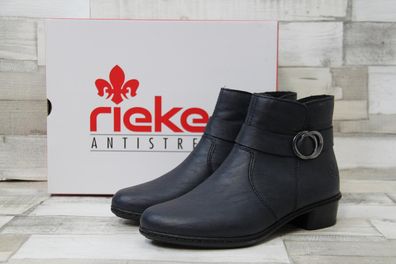 Rieker Damen Stiefelette kleiner Absatz Reißverschluss kleine Zierschnalle blau