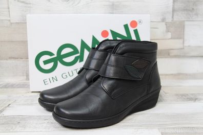 Gemini Damen Kurzstiefelette schwarz mit Klettverschluss und Blattapplikation