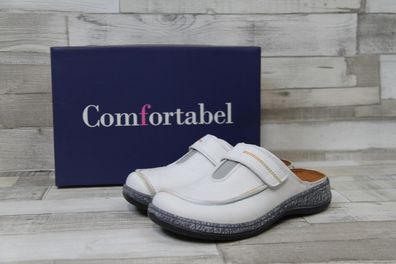 Comfortabel Damen Clog weiß mit bunten Ziernähten , herausnehmbare Innensohle