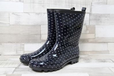 scandi Damen Gummistiefel dunkelblau mit weißen Punkten