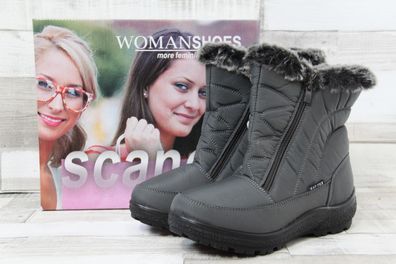 scandi Damen KAT-TEX Stiefel dunkelgrau mit zwei Reißverschlüssen