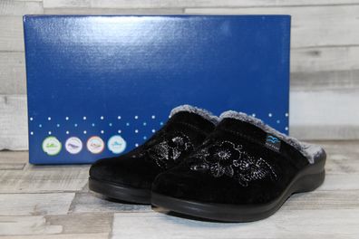 Fly Flotkuscheliger Damen Pantoffel schwarz mit heller Stickerei