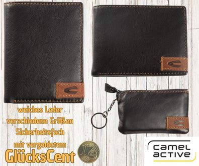 camel active Leder Herren Börse schwarz mit vergoldetem Glückscent