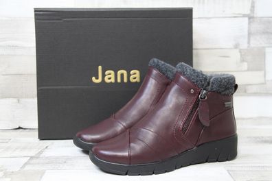 Jana Damen Kurzstiefelette bordeaux mit grauem Filzrand und seitlichem Reißverschluss