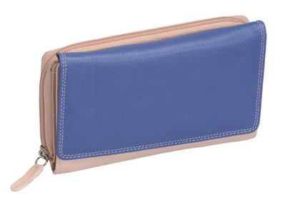 Lemondo Damenlangbörse, Leder, viele Kartenfächer, blau/beige/orange