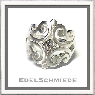 Edelschmiede925 moderner Silberring 925 mit Zirkonia - matt - Ringgröße 54