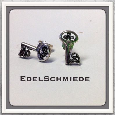 Edelschmiede925 Silberohrstecker, Schlüssel, geschwärzt