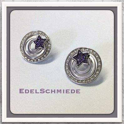 Edelschmiede925 Silberohrstecker mit einem lila Stern, 925/- rhod