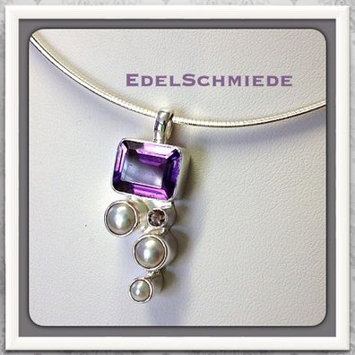 Kettenanhänger mit Amethyst und Süßwasserperle,925