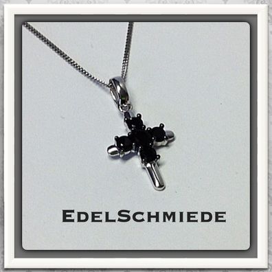 Edelschmiede925 Kreuzanhänger 925 Silber mit schwarzen Zirkonia