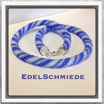 Edelschmiede925 Häkelkette mit 925 Verschluß weiß matt mit blau