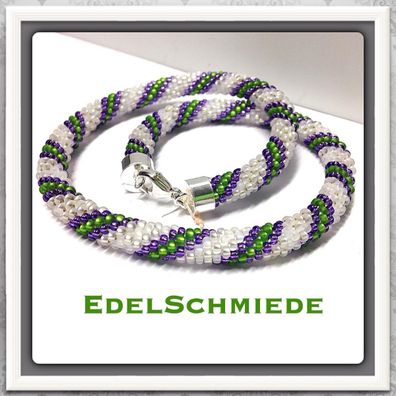 Edelschmiede925 Schlauchkette aus Glasperlen gehäkelt 925 Schließe