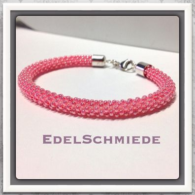 Edelschmiede925 Häkelarmband rosa mit 925/- Verschluß