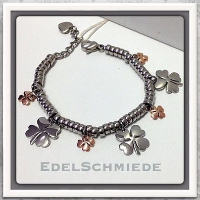 Edelschmiede925 Bettelarmband mit Glücksklee in Edelstahl bicolor