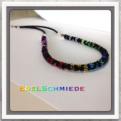 Glasperlen Mittelteil Collier m Lederband 925