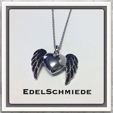 Edelschmiede925 geflügeltes Herz als Anhänger 925 Silber Zirk schw